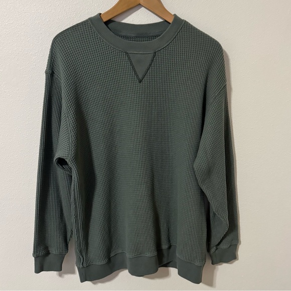 aerie Tops - Aerie the Sweat Waffle Crewneck Sweatshirt Sage Green Oversized Loungewear-M